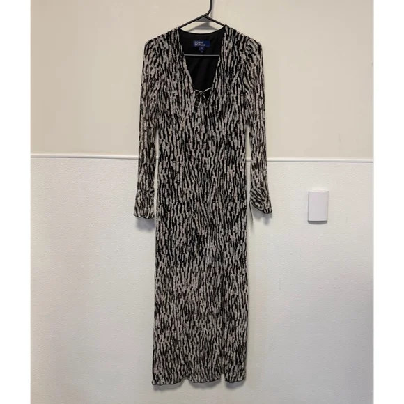 DONNA MORGAN Long Sleeve Dress Size 0 Black Cream New NWT MSRP:$128 A-Line - Picture 14 of 16